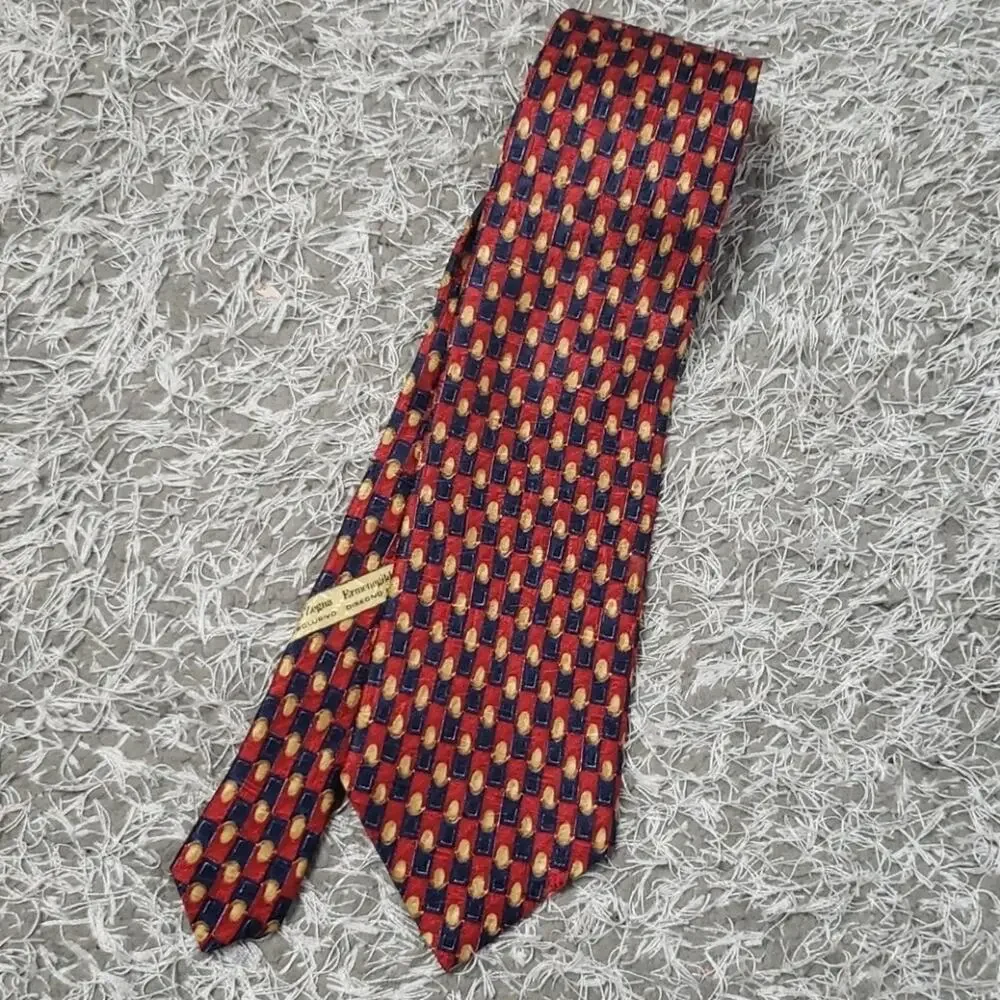 Ermenegildo Zegna Geometric Red & Blue 100% Silk Tie, Made in Italy